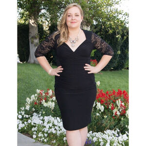 Kiyonna Black Party Dress Ruched Valentina Illusion Style Size 12 LBD Whimsigoth